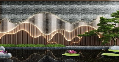 新中式庭院假山水景3D模型下载